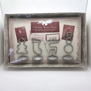 Set Of 4 Holiday Memory Placecard Holders Christmas Tree Stocking Santa Reindeer